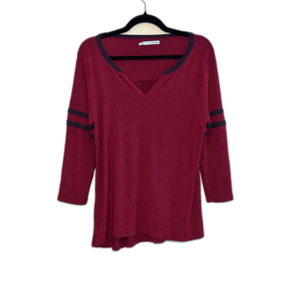 Maurices Burgundy Varsity Stripe V-Neck Top Size XL